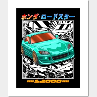 Green Honda S2000 Roadster Street Racing Posters and Art